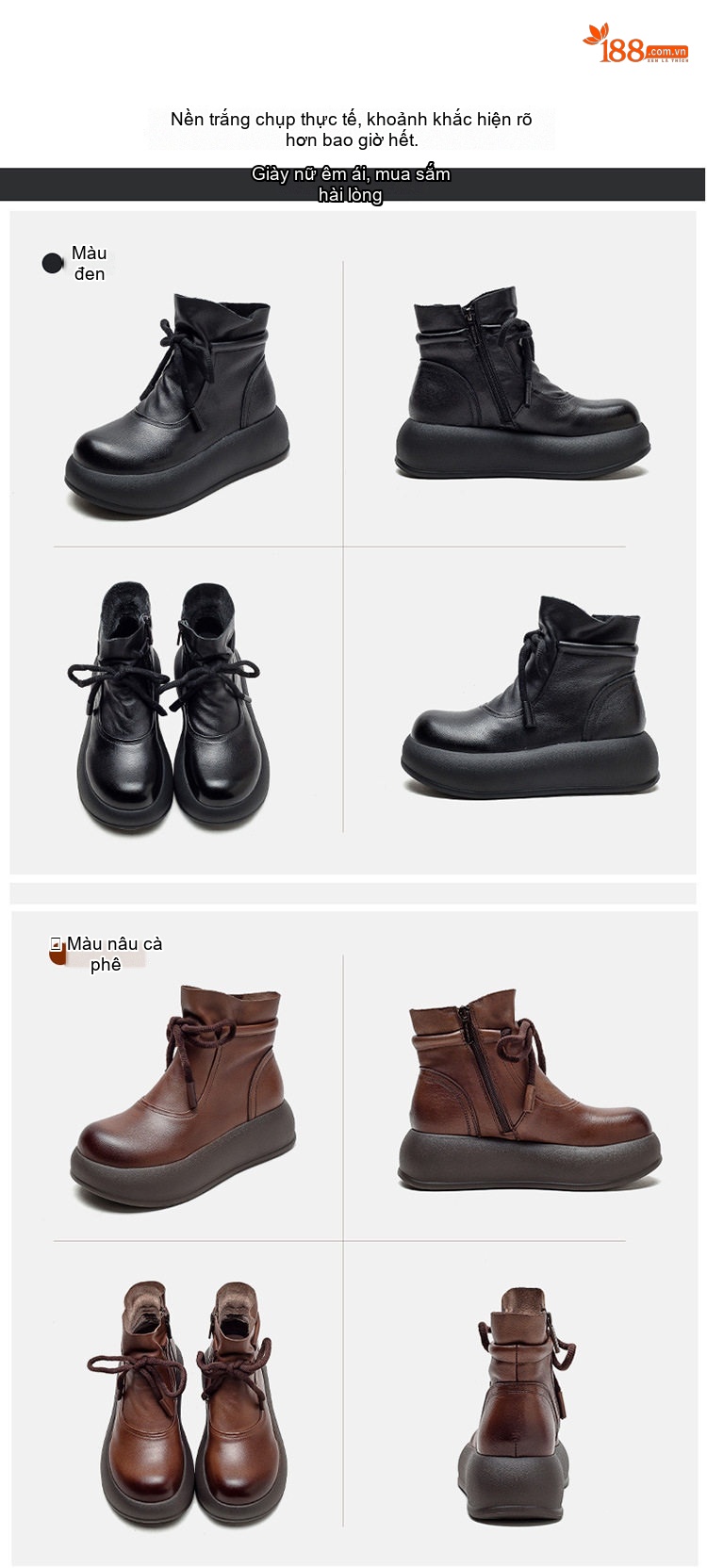 Boot Nữ Da Bò Cổ Điển Chiều Cao Đế Khoảng 5cm Màu Nâu, Đen chi tiết 14