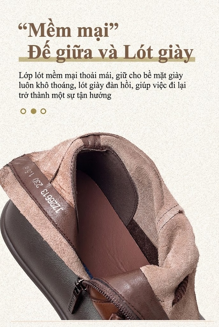 Boot Nữ Da Bò Cổ Điển Chiều Cao Đế Khoảng 5cm Màu Nâu, Đen chi tiết 5