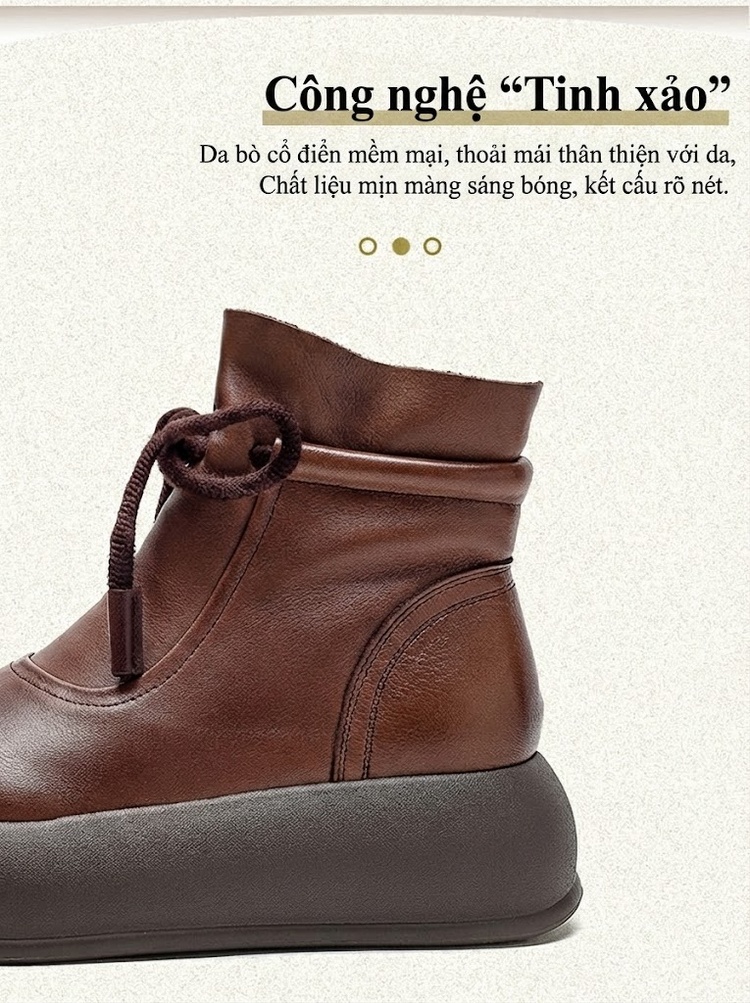 Boot Nữ Da Bò Cổ Điển Chiều Cao Đế Khoảng 5cm Màu Nâu, Đen chi tiết 2