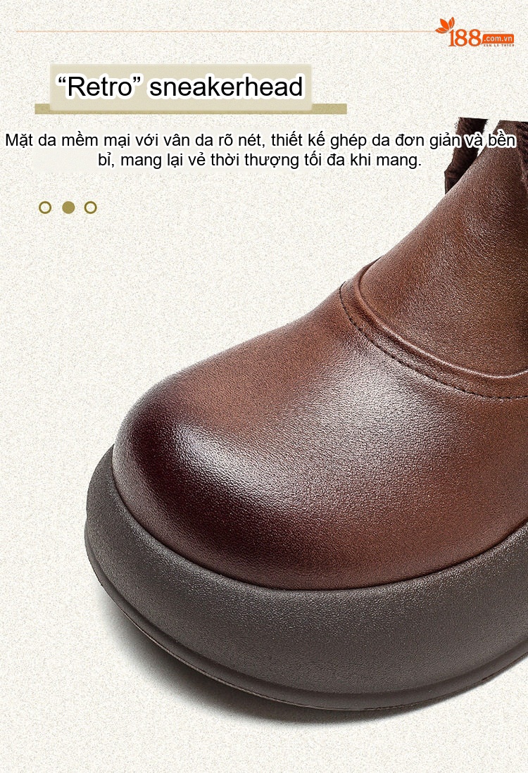 Boot Nữ Da Bò Cổ Điển Chiều Cao Đế Khoảng 5cm Màu Nâu, Đen chi tiết 3