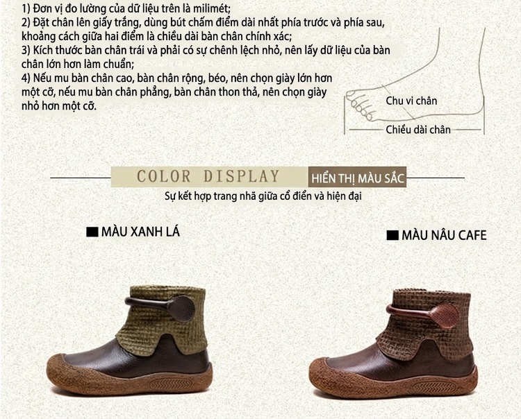 Boot Nữ Da Bò Cổ Điển Khóa Kéo Bên Hông Chiều Cao Đế Khoảng 3cm Màu Nâu, Xanh Rêu chi tiết 2