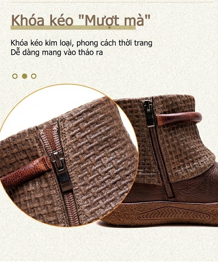 Boot Nữ Da Bò Cổ Điển Khóa Kéo Bên Hông Chiều Cao Đế Khoảng 3cm Màu Nâu, Xanh Rêu chi tiết 7