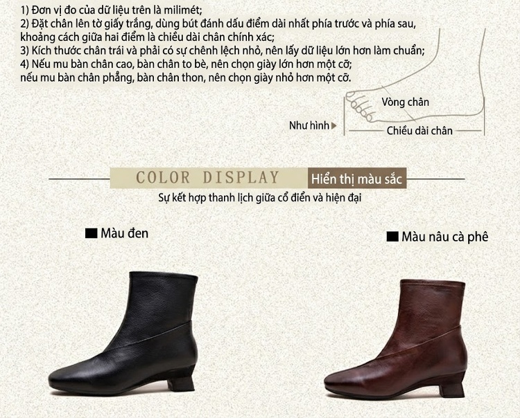 Boot Nữ Da Bò Cổ Lửng Chiều Cao Đế Khoảng 3cm Màu Đen, Nâu chi tiết 3