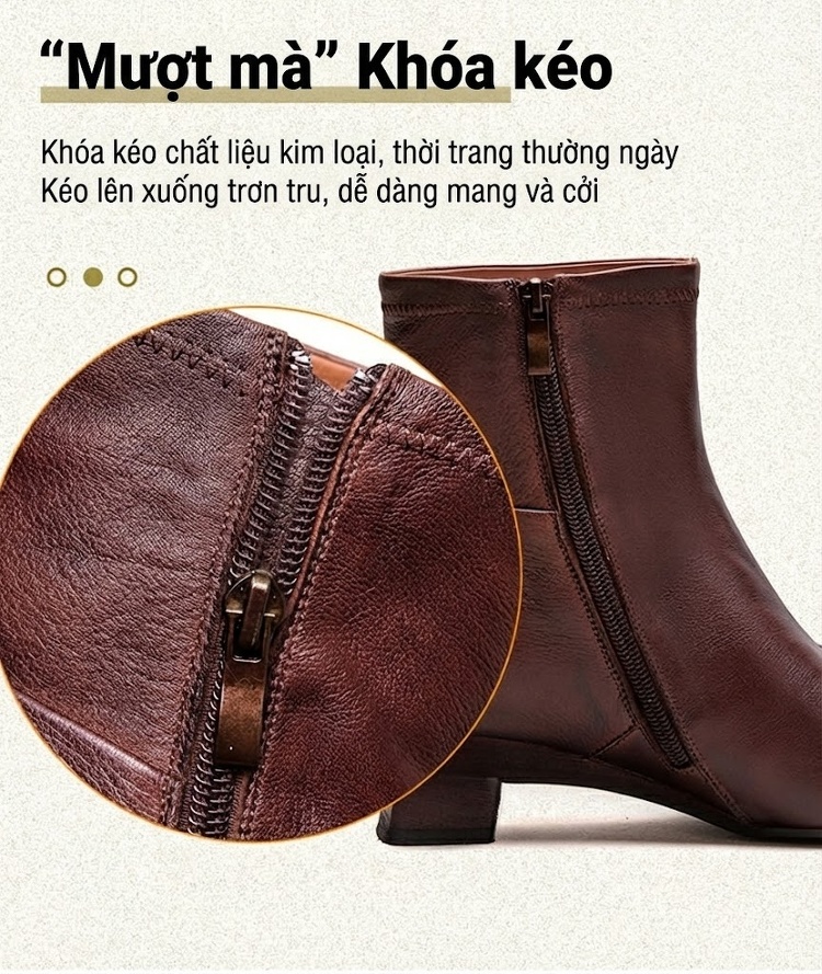 Boot Nữ Da Bò Cổ Lửng Chiều Cao Đế Khoảng 3cm Màu Đen, Nâu chi tiết 8