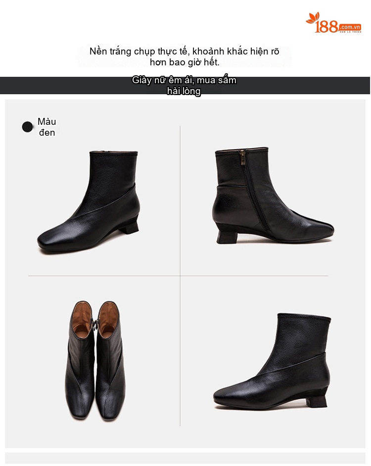 Boot Nữ Da Bò Cổ Lửng Chiều Cao Đế Khoảng 3cm Màu Đen, Nâu chi tiết 18
