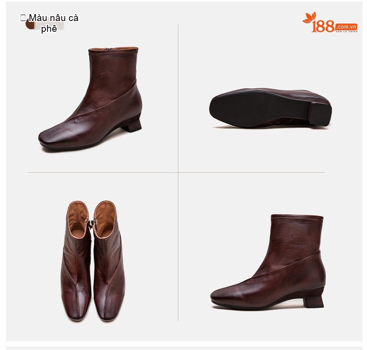 Boot Nữ Da Bò Cổ Lửng Chiều Cao Đế Khoảng 3cm Màu Đen, Nâu chi tiết 19