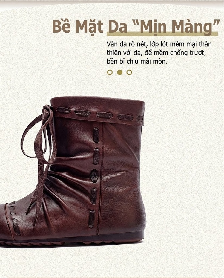 Boot Nữ Da Bò Cổ Lửng Dây Buộc Chiều Cao Đế Khoảng 2cm Màu Nâu, Xám chi tiết 3