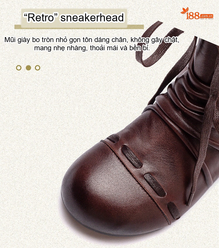 Boot Nữ Da Bò Cổ Lửng Dây Buộc Chiều Cao Đế Khoảng 2cm Màu Nâu, Xám chi tiết 4
