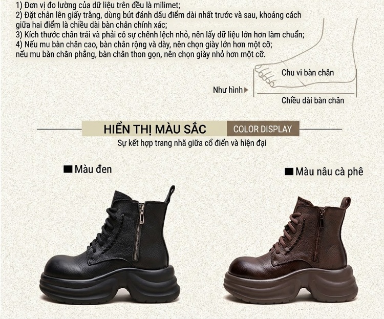 Boot Nữ Da Bò Cổ Lửng Dây Buộc Chiều Cao Đế Khoảng 6cm Màu Đen, Nâu chi tiết 2