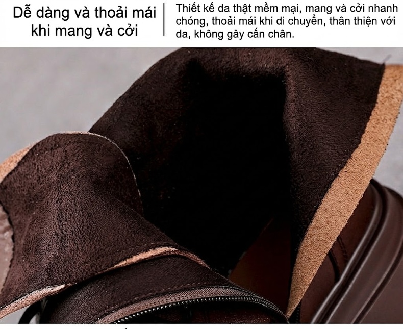 Boot Nữ Da Bò Cổ Lửng Dây Buộc Phong Cách Retro Anh Quốc Chiều Cao Đế Khoảng 5cm Màu Nâu, Đen chi tiết 6