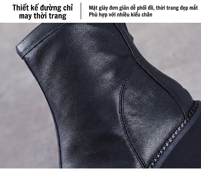 Boot Nữ Da Bò Cổ Lửng Đế Bánh Mì Chiều Cao Đế Khoảng 5cm Phong Cách Anh Quốc Màu Đen, Nâu chi tiết 5