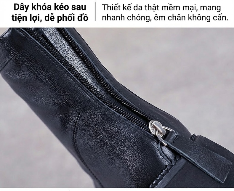 Boot Nữ Da Bò Cổ Lửng Đế Bánh Mì Chiều Cao Đế Khoảng 5cm Phong Cách Anh Quốc Màu Đen, Nâu chi tiết 6