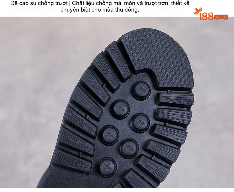 Boot Nữ Da Bò Cổ Lửng Đế Bánh Mì Chiều Cao Đế Khoảng 5cm Phong Cách Anh Quốc Màu Đen, Nâu chi tiết 7