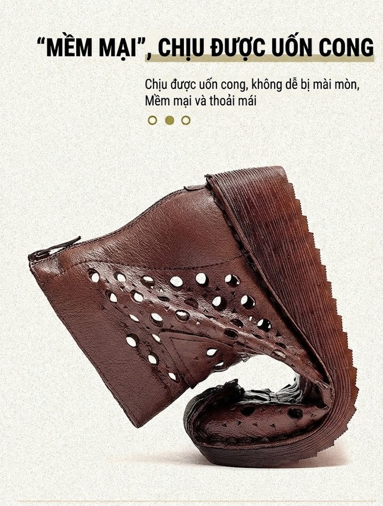 Boot Nữ Da Bò Cổ Lửng Đế Xuồng Chiều Cao Đế Khoảng 5cm Thiết Kế Khoét Lỗ Màu Nâu, Đen, Kem... chi tiết 5