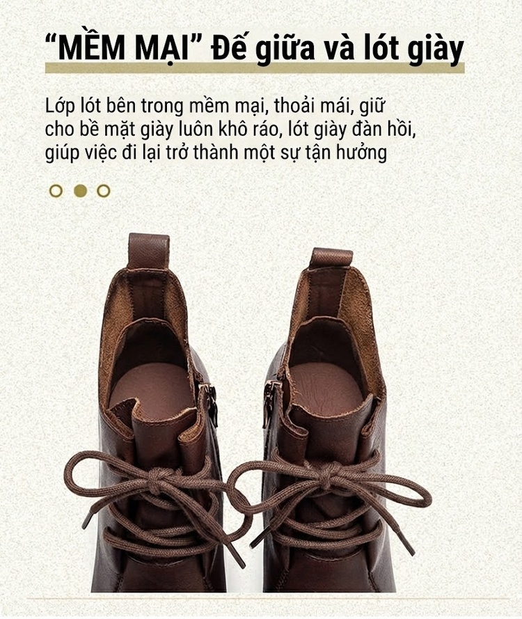 Boot Nữ Da Bò Cổ Lửng Gót Vuông Chiều Cao Đế Khoảng 5cm Màu Đen, Nâu chi tiết 5