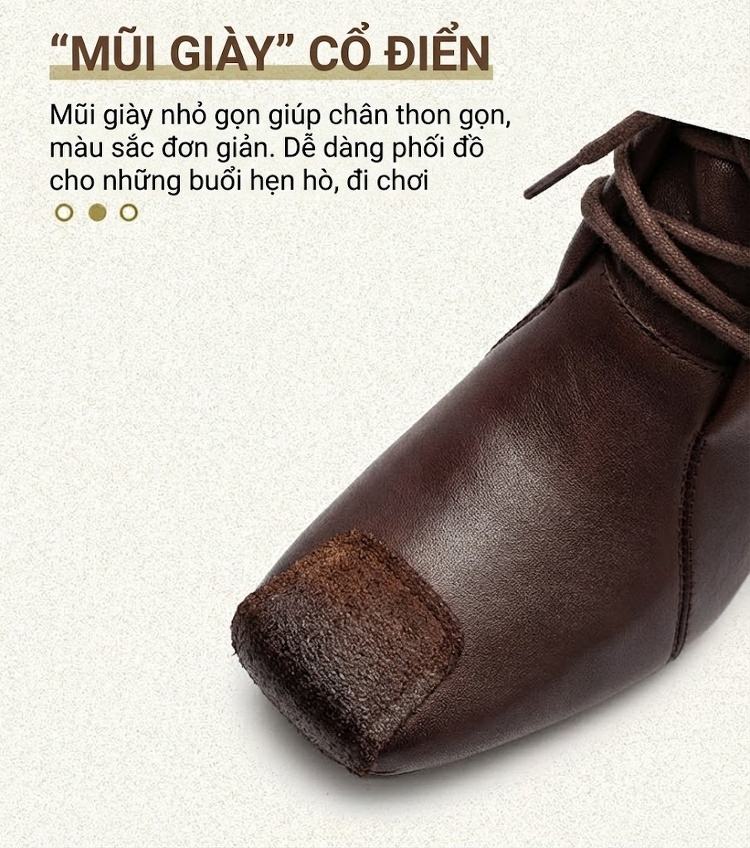 Boot Nữ Da Bò Cổ Lửng Gót Vuông Chiều Cao Đế Khoảng 5cm Màu Đen, Nâu chi tiết 3