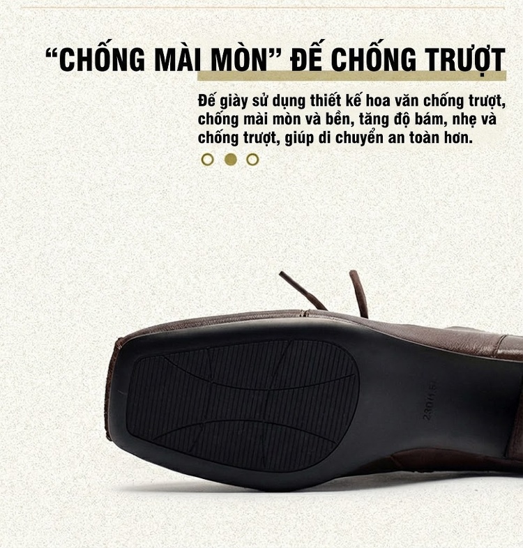Boot Nữ Da Bò Cổ Lửng Gót Vuông Chiều Cao Đế Khoảng 5cm Màu Đen, Nâu chi tiết 4