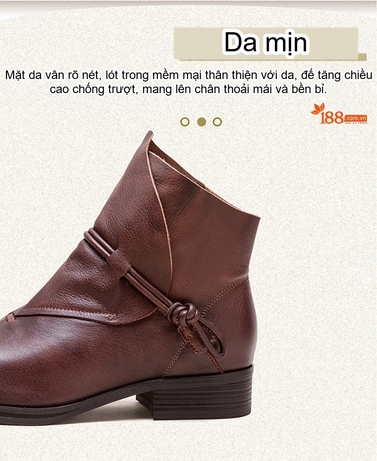 Boot Nữ Da Bò Cổ Lửng Phong Cách Anh Quốc Chiều Cao Đế Khoảng 3cm Màu Đen, Nâu chi tiết 4