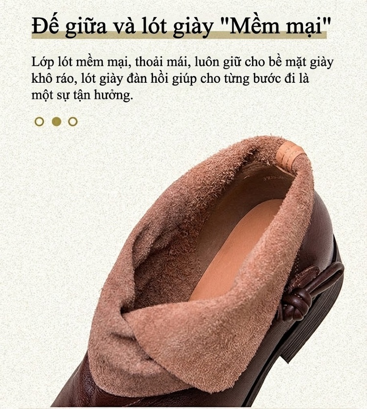 Boot Nữ Da Bò Cổ Lửng Phong Cách Anh Quốc Chiều Cao Đế Khoảng 3cm Màu Đen, Nâu chi tiết 7