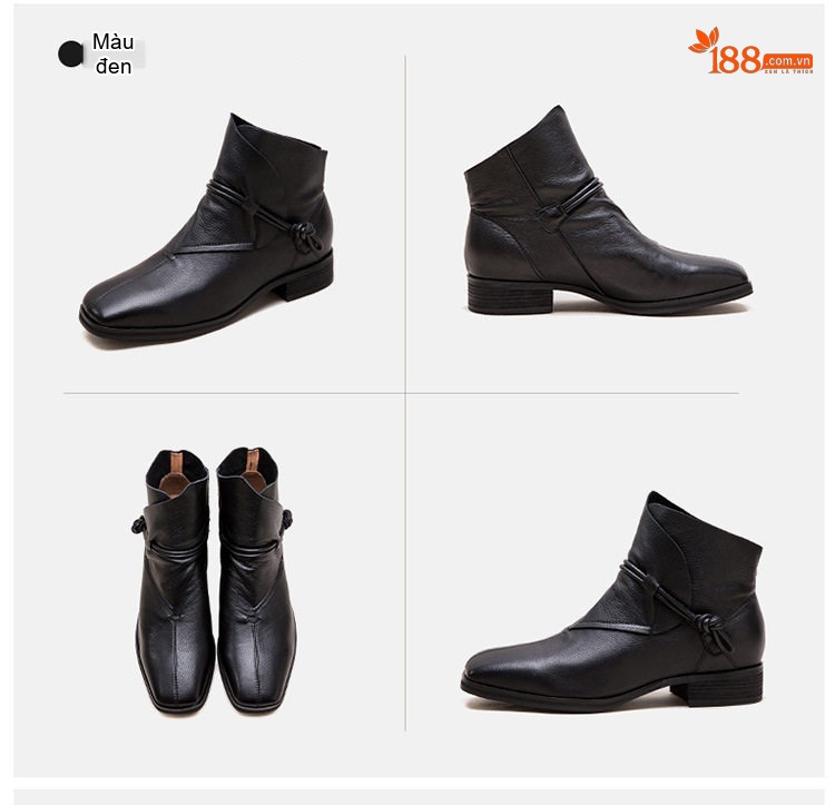 Boot Nữ Da Bò Cổ Lửng Phong Cách Anh Quốc Chiều Cao Đế Khoảng 3cm Màu Đen, Nâu chi tiết 18