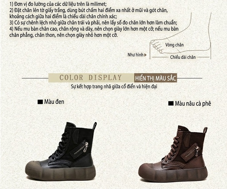 Boot Nữ Da Bò Cổ Lửng Phong Cách Anh Quốc Chiều Cao Đế Khoảng 4cm Màu Đen, Nâu chi tiết 2