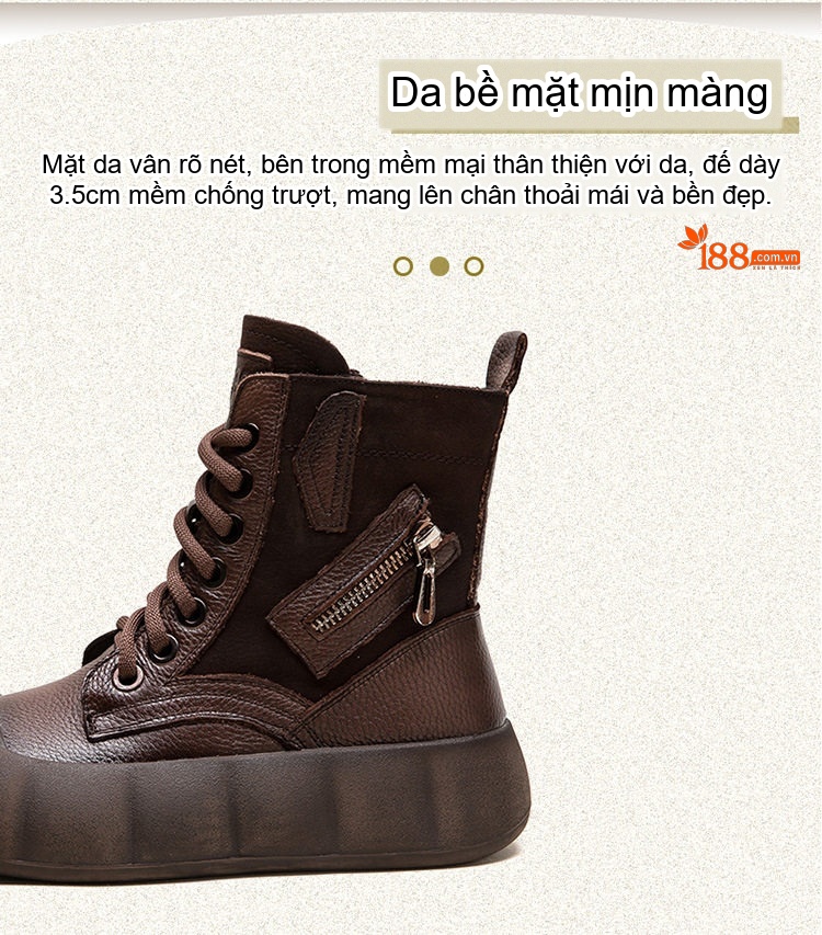 Boot Nữ Da Bò Cổ Lửng Phong Cách Anh Quốc Chiều Cao Đế Khoảng 4cm Màu Đen, Nâu chi tiết 3