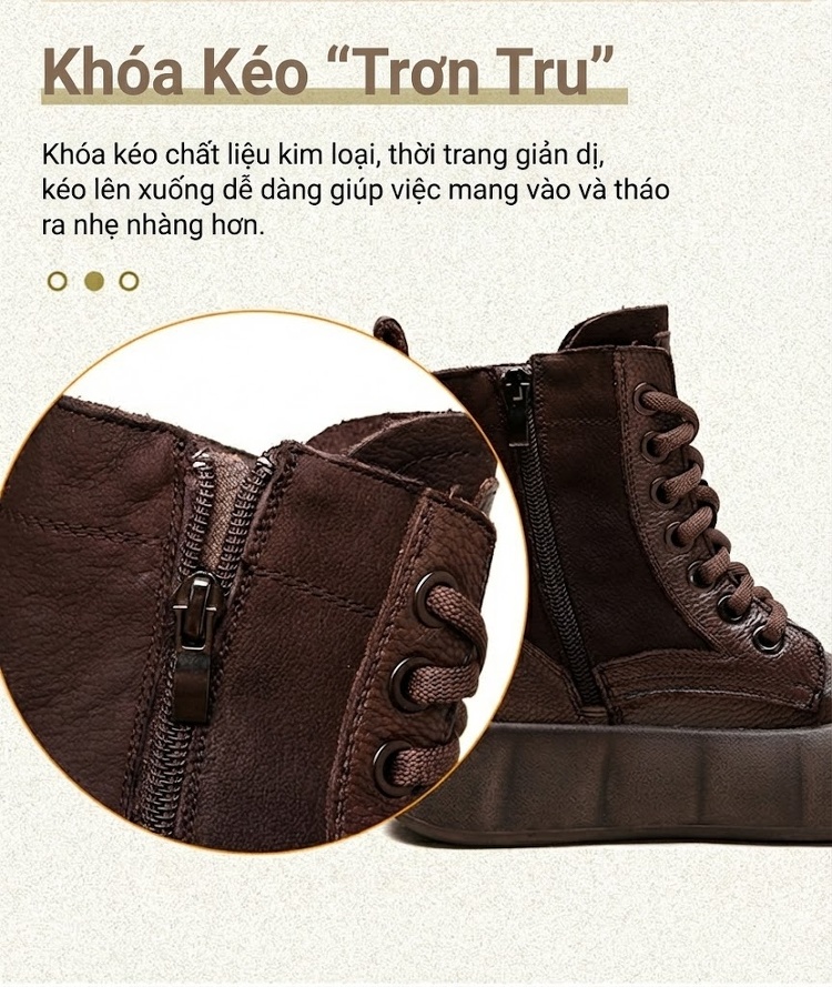 Boot Nữ Da Bò Cổ Lửng Phong Cách Anh Quốc Chiều Cao Đế Khoảng 4cm Màu Đen, Nâu chi tiết 7