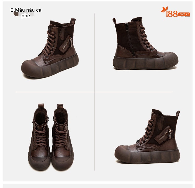 Boot Nữ Da Bò Cổ Lửng Phong Cách Anh Quốc Chiều Cao Đế Khoảng 4cm Màu Đen, Nâu chi tiết 18