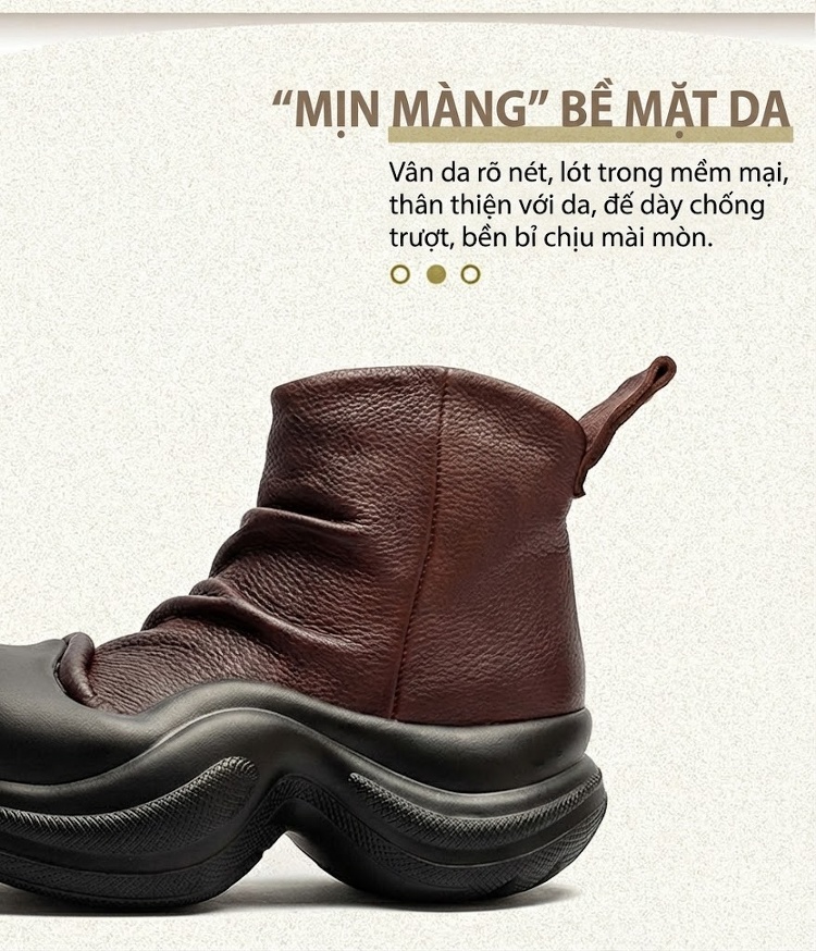 Boot Nữ Da Bò Cổ Lửng Phong Cách Anh Quốc Chiều Cao Đế Khoảng 5cm Màu Đen, Nâu chi tiết 2