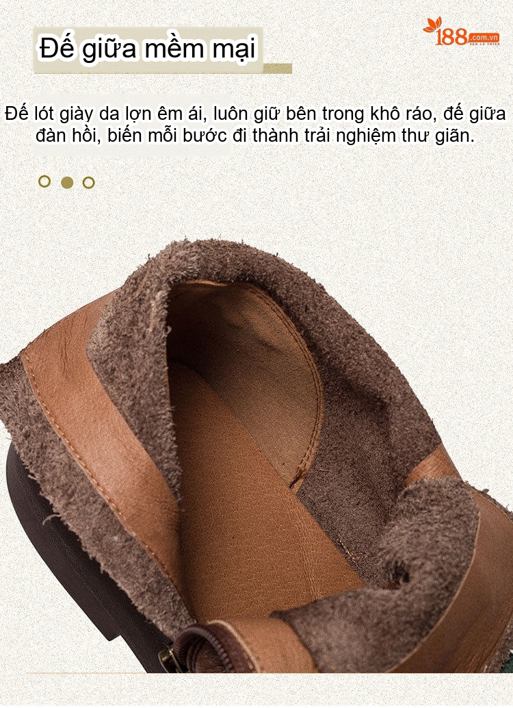Boot Nữ Da Bò Cổ Ngắn Chiều Cao Đế Khoảng 3cm Màu Đen, Nâu chi tiết 5