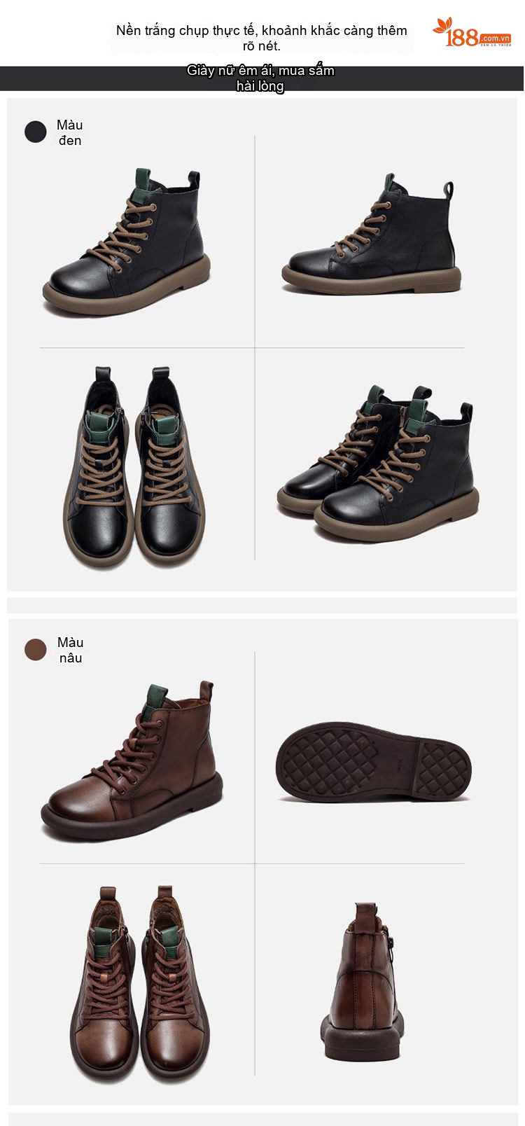 Boot Nữ Da Bò Cổ Ngắn Chiều Cao Đế Khoảng 3cm Màu Đen, Nâu chi tiết 12