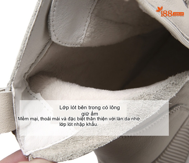 Boot Nữ Da Bò Cổ Ngắn Chiều Cao Đế Khoảng 3cm Màu Đen, Trắng Kem chi tiết 10