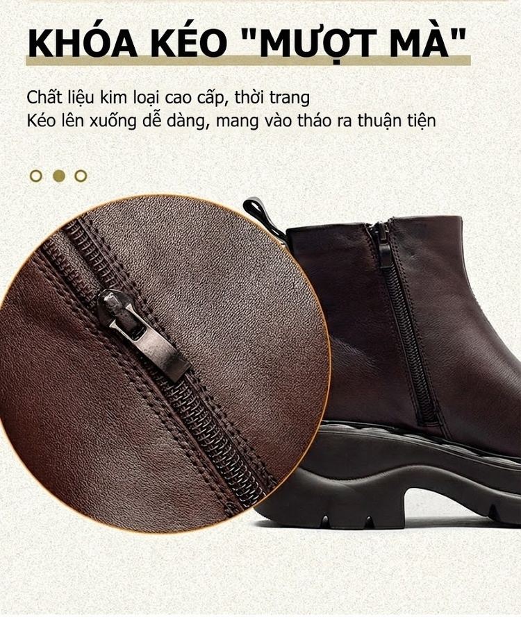 Boot Nữ Da Bò Cổ Ngắn Chiều Cao Đế Khoảng 5cm Phong Cách Hàn Quốc Màu Đen, Nâu chi tiết 7