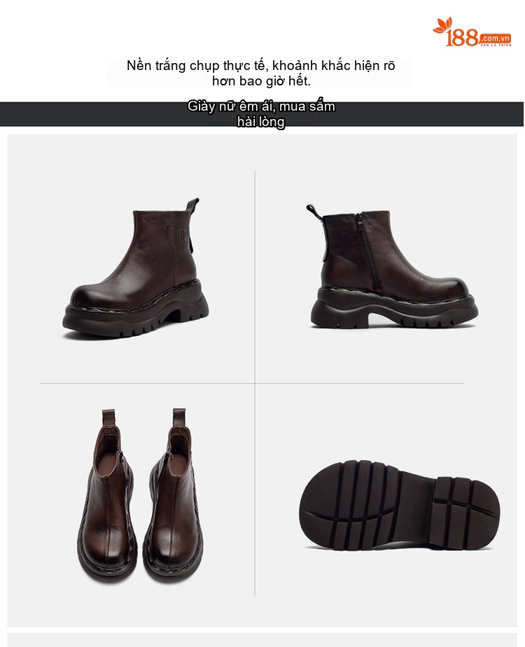 Boot Nữ Da Bò Cổ Ngắn Chiều Cao Đế Khoảng 5cm Phong Cách Hàn Quốc Màu Đen, Nâu chi tiết 17