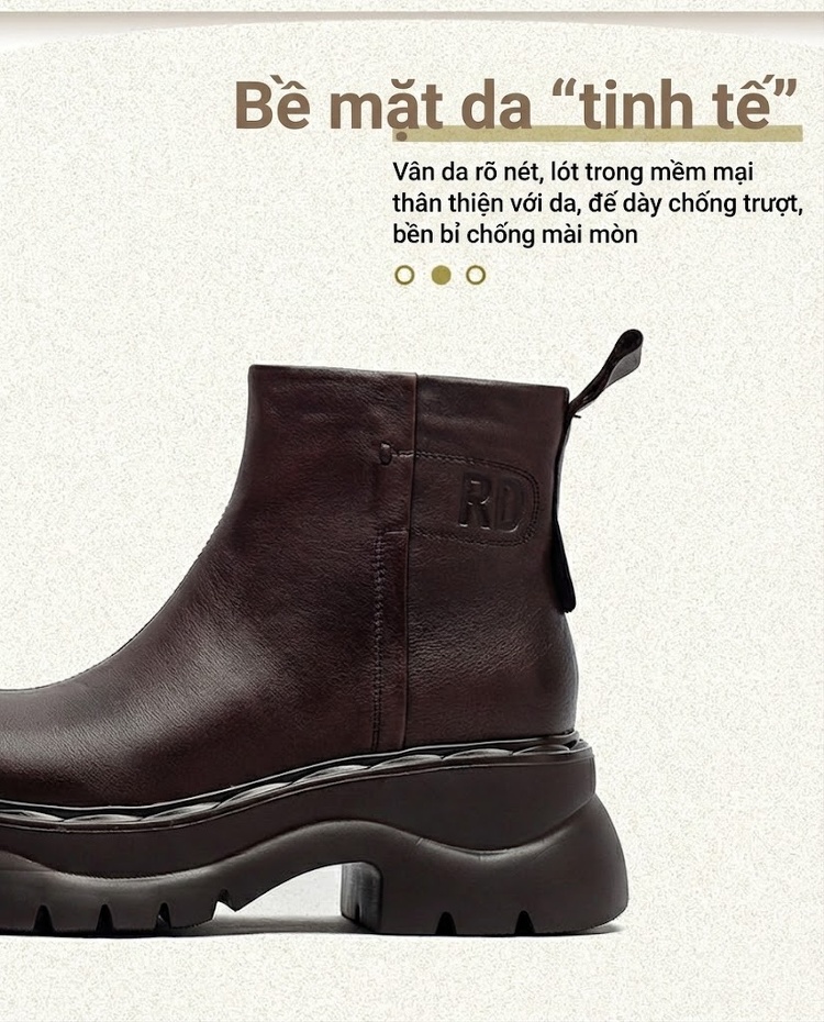 Boot Nữ Da Bò Cổ Ngắn Chiều Cao Đế Khoảng 5cm Phong Cách Hàn Quốc Màu Đen, Nâu chi tiết 3