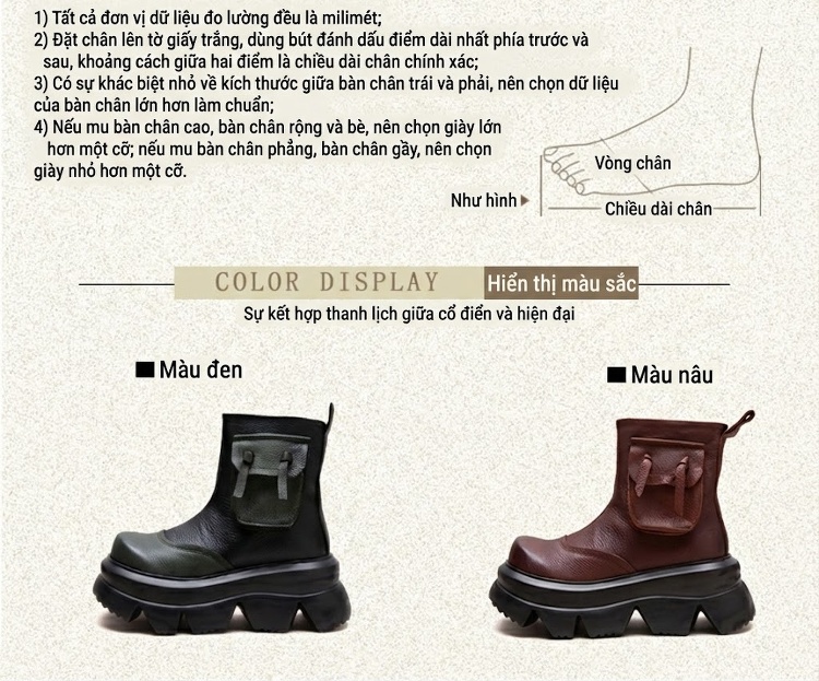 Boot Nữ Da Bò Cổ Ngắn Chiều Cao Đế Khoảng 6cm Màu Đen, Nâu, Xanh Lá chi tiết 2
