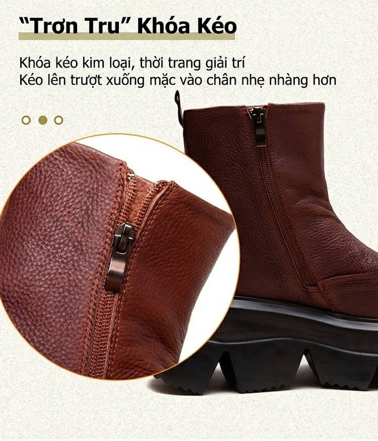 Boot Nữ Da Bò Cổ Ngắn Chiều Cao Đế Khoảng 6cm Màu Đen, Nâu, Xanh Lá chi tiết 7