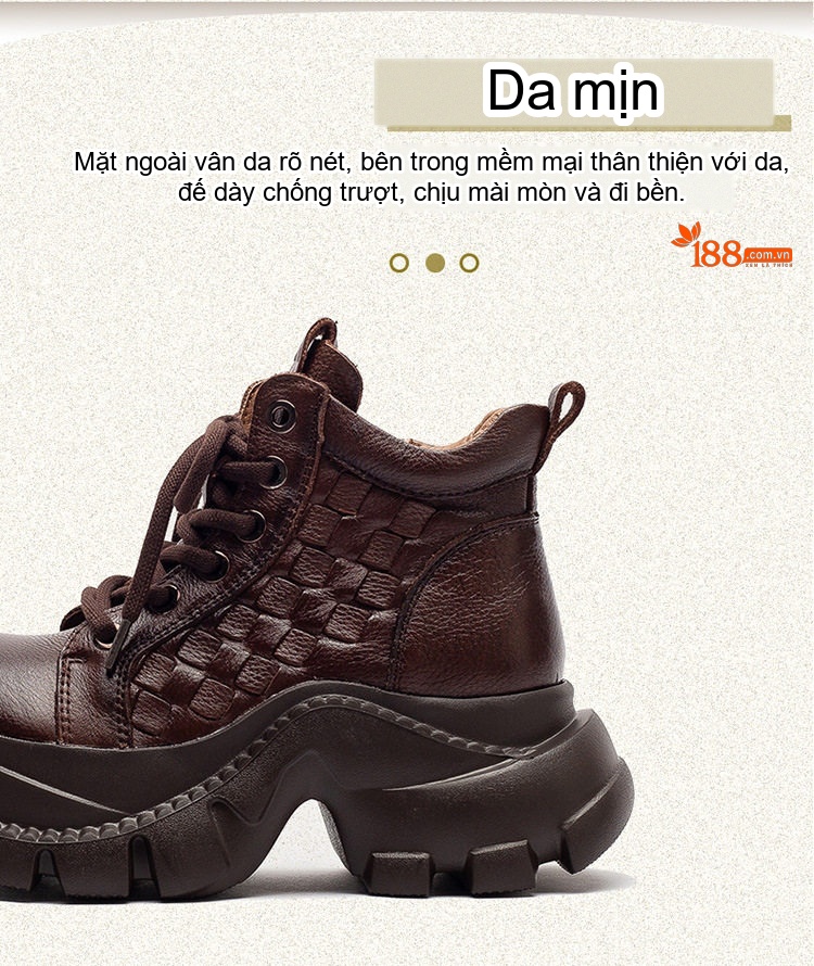 Boot Nữ Da Bò Cổ Ngắn Có Khóa Kéo Bên Hông Chiều Cao Đế Khoảng 6cm Màu Đen, Nâu, Xanh chi tiết 3