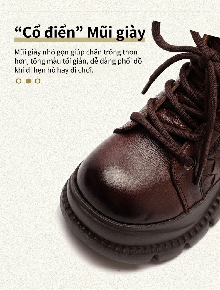 Boot Nữ Da Bò Cổ Ngắn Có Khóa Kéo Bên Hông Chiều Cao Đế Khoảng 6cm Màu Đen, Nâu, Xanh chi tiết 4