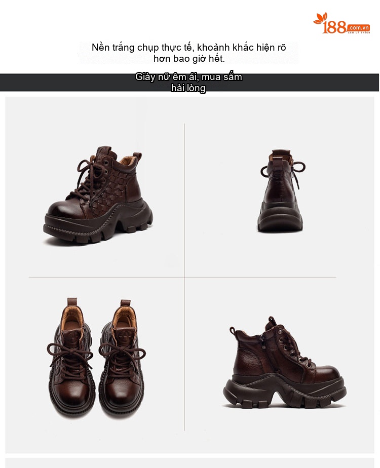 Boot Nữ Da Bò Cổ Ngắn Có Khóa Kéo Bên Hông Chiều Cao Đế Khoảng 6cm Màu Đen, Nâu, Xanh chi tiết 17