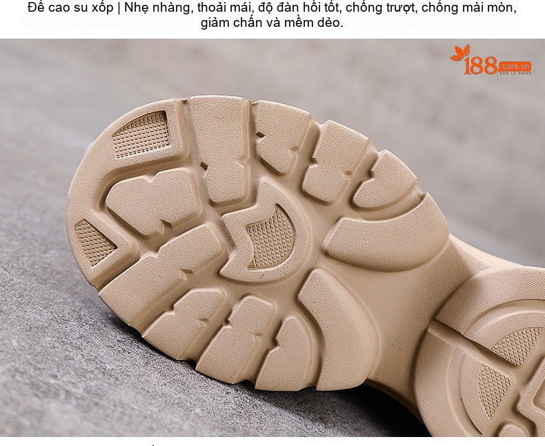 Boot Nữ Da Bò Cổ Ngắn Đế Bánh Mì Chiều Cao Đế Khoảng 5cm Màu Đen, Kem chi tiết 7