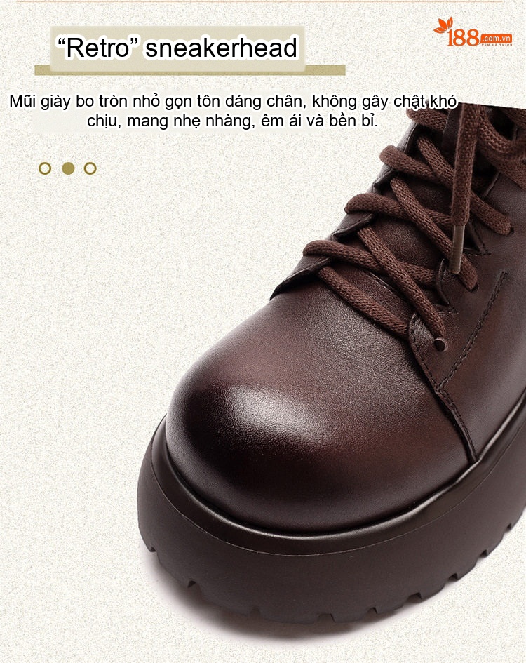 Boot Nữ Da Bò Cổ Ngắn Đế Bánh Mì Chiều Cao Đế Khoảng 5cm Màu Đen, Nâu chi tiết 4