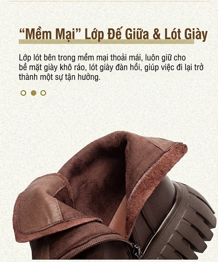 Boot Nữ Da Bò Cổ Ngắn Đế Bánh Mì Chiều Cao Đế Khoảng 5cm Màu Đen, Nâu chi tiết 6