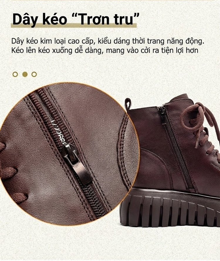 Boot Nữ Da Bò Cổ Ngắn Đế Bánh Mì Chiều Cao Đế Khoảng 5cm Màu Đen, Nâu chi tiết 7
