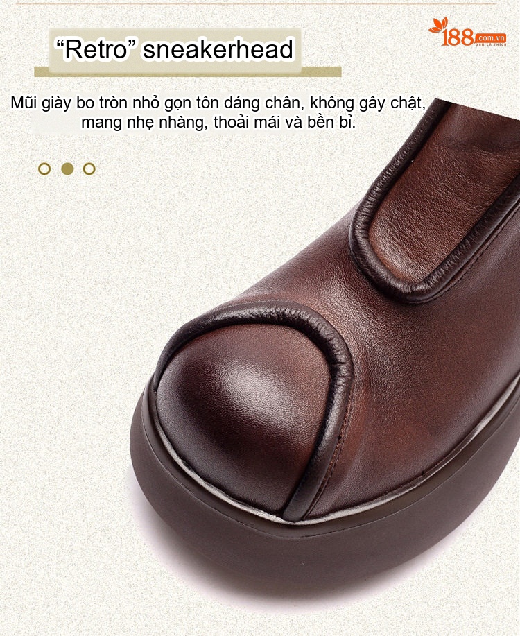 Boot Nữ Da Bò Cổ Ngắn Đế Bánh Mì Chiều Cao Đế Khoảng 6cm Màu Đen, Nâu chi tiết 3