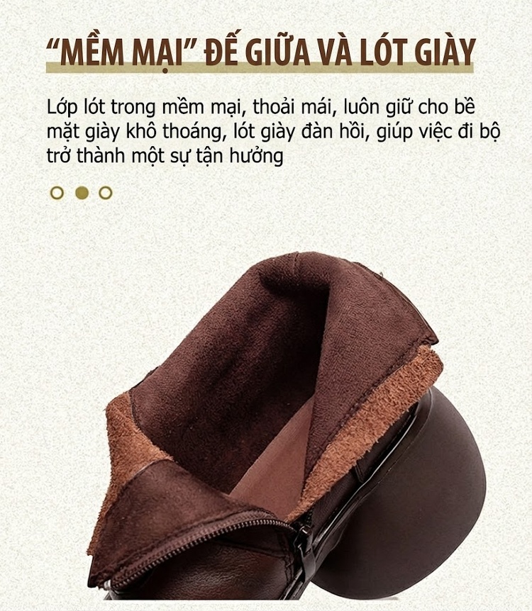 Boot Nữ Da Bò Cổ Ngắn Đế Bánh Mì Chiều Cao Đế Khoảng 6cm Màu Đen, Nâu chi tiết 5