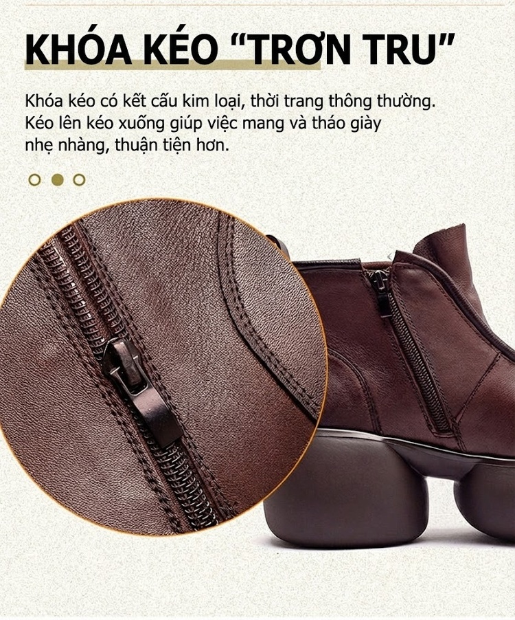 Boot Nữ Da Bò Cổ Ngắn Đế Bánh Mì Chiều Cao Đế Khoảng 6cm Màu Đen, Nâu chi tiết 6