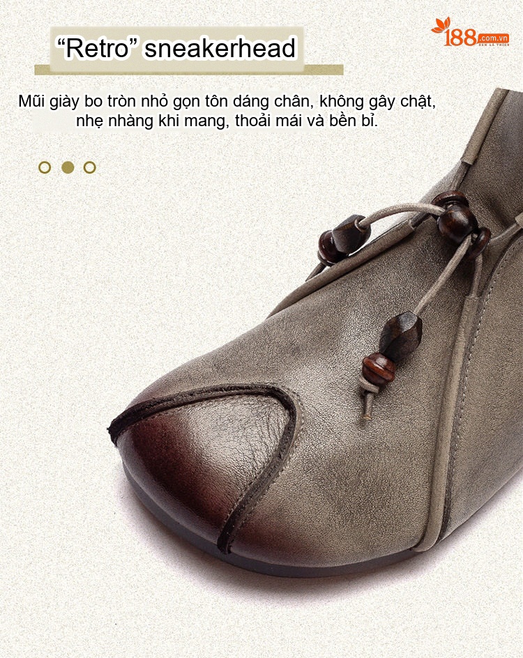 Boot Nữ Da Bò Cổ Ngắn Đế Bệt Chiều Cao Đế Khoảng 1cm Màu Nâu, Xám chi tiết 3