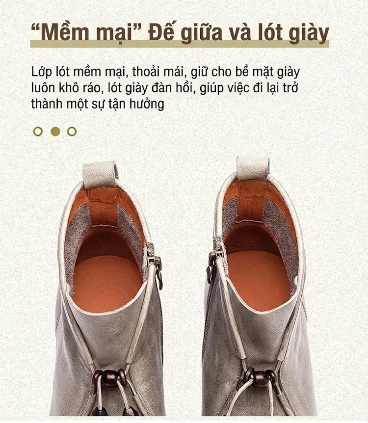 Boot Nữ Da Bò Cổ Ngắn Đế Bệt Chiều Cao Đế Khoảng 1cm Màu Nâu, Xám chi tiết 5
