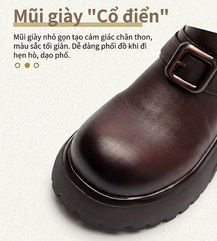 Boot Nữ Da Bò Cổ Ngắn Đế Dày Chiều Cao Đế Khoảng 5cm Màu Đen, Nâu chi tiết 4